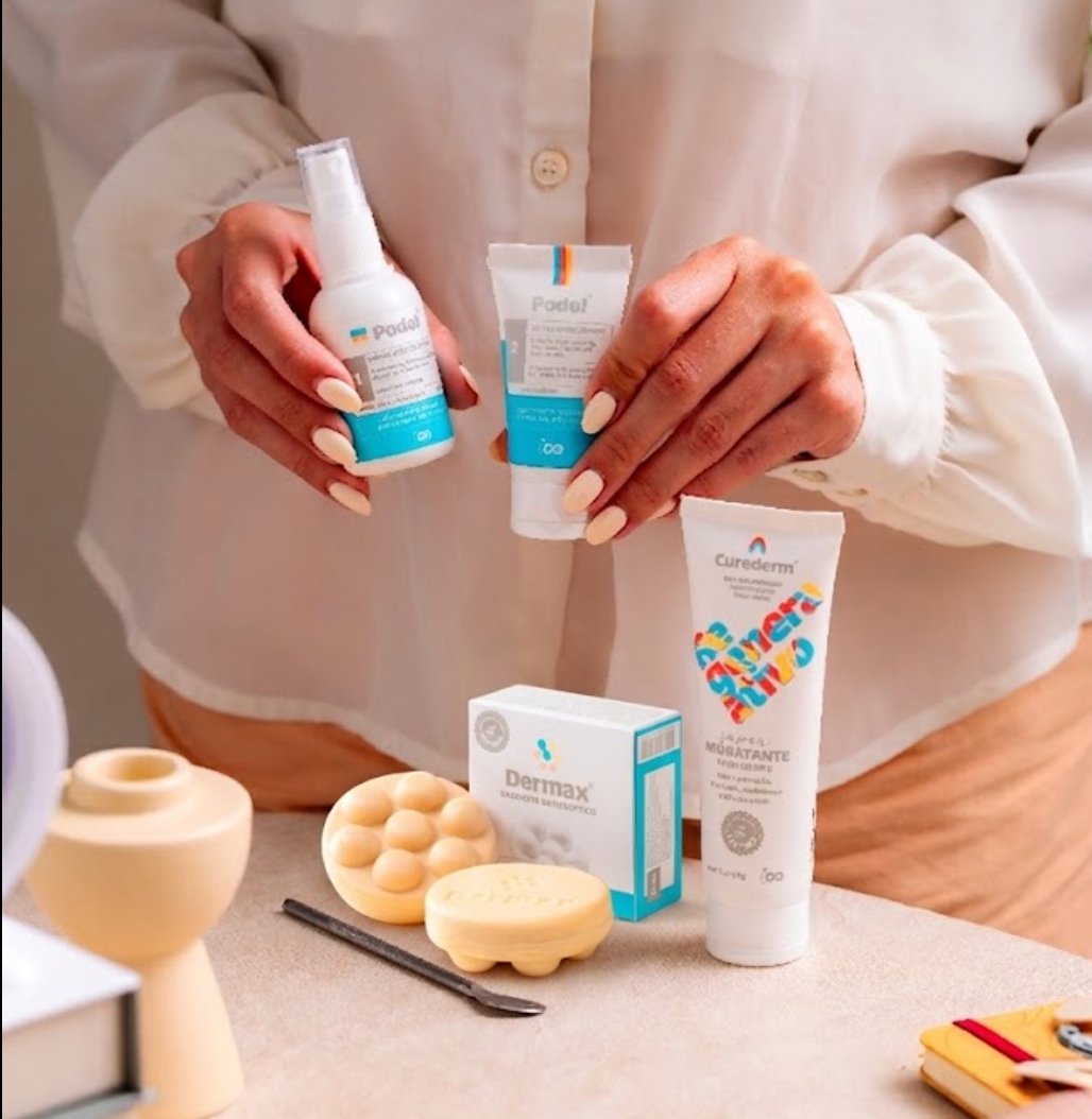 Kit Podol 3 Aplicações (Amolecedor + Hidratante + Espátula) + Curederm + Dermax