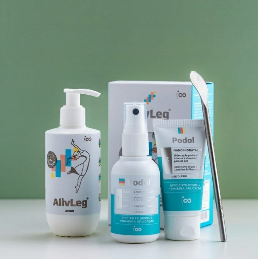 Kit Podol 3 Aplicações (Amolecedor + Hidratante + Espátula) + Alivleg